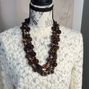 Elegant Brown Beaded Wooden Necklace